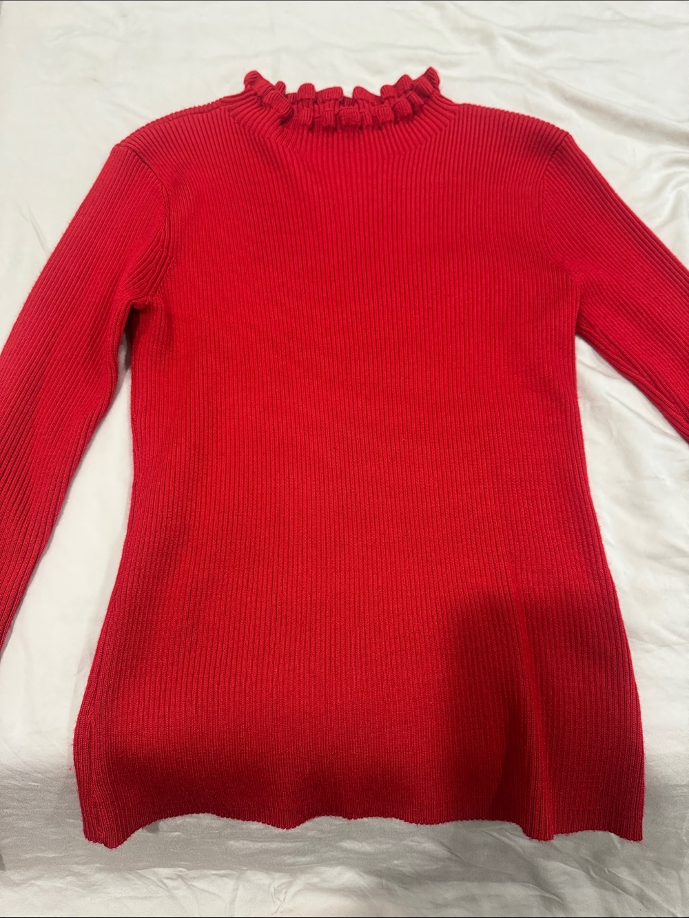 Gianni Bini Red Ribbed Ruffle Mock Neck Sweater